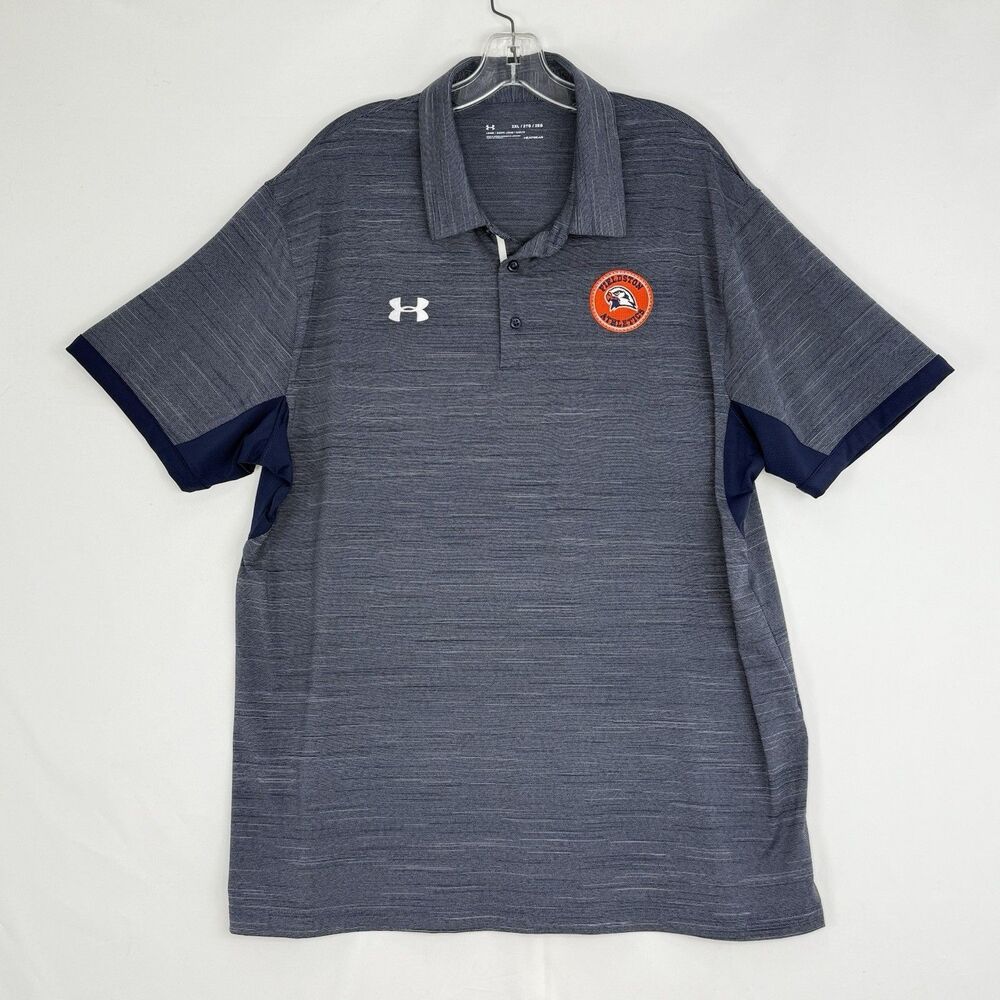 Under Armour Heat Gear Sz 2XL Loose Polo Shirt Striped Gray Black Short Sleeve